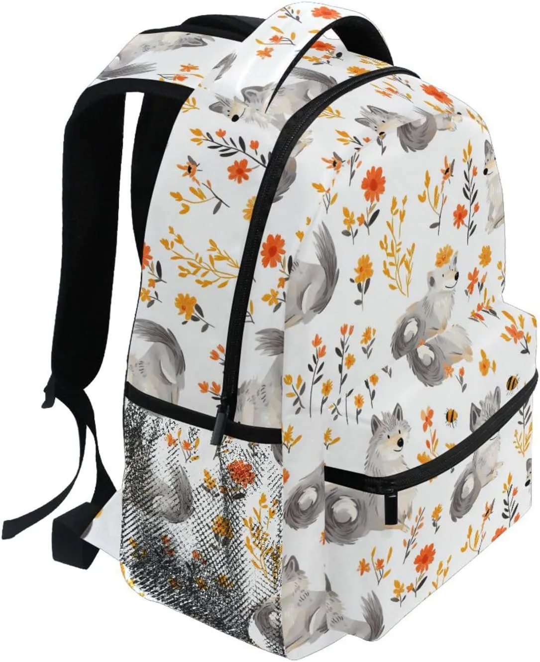Day Backpack for Teacher Nurse Fashion Backpack with Chest Strap Gift Men & Women Cartoon Sweet Wolf White