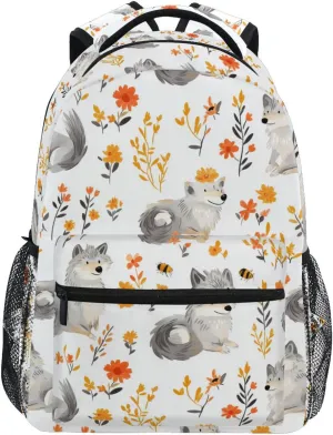 Day Backpack for Teacher Nurse Fashion Backpack with Chest Strap Gift Men & Women Cartoon Sweet Wolf White