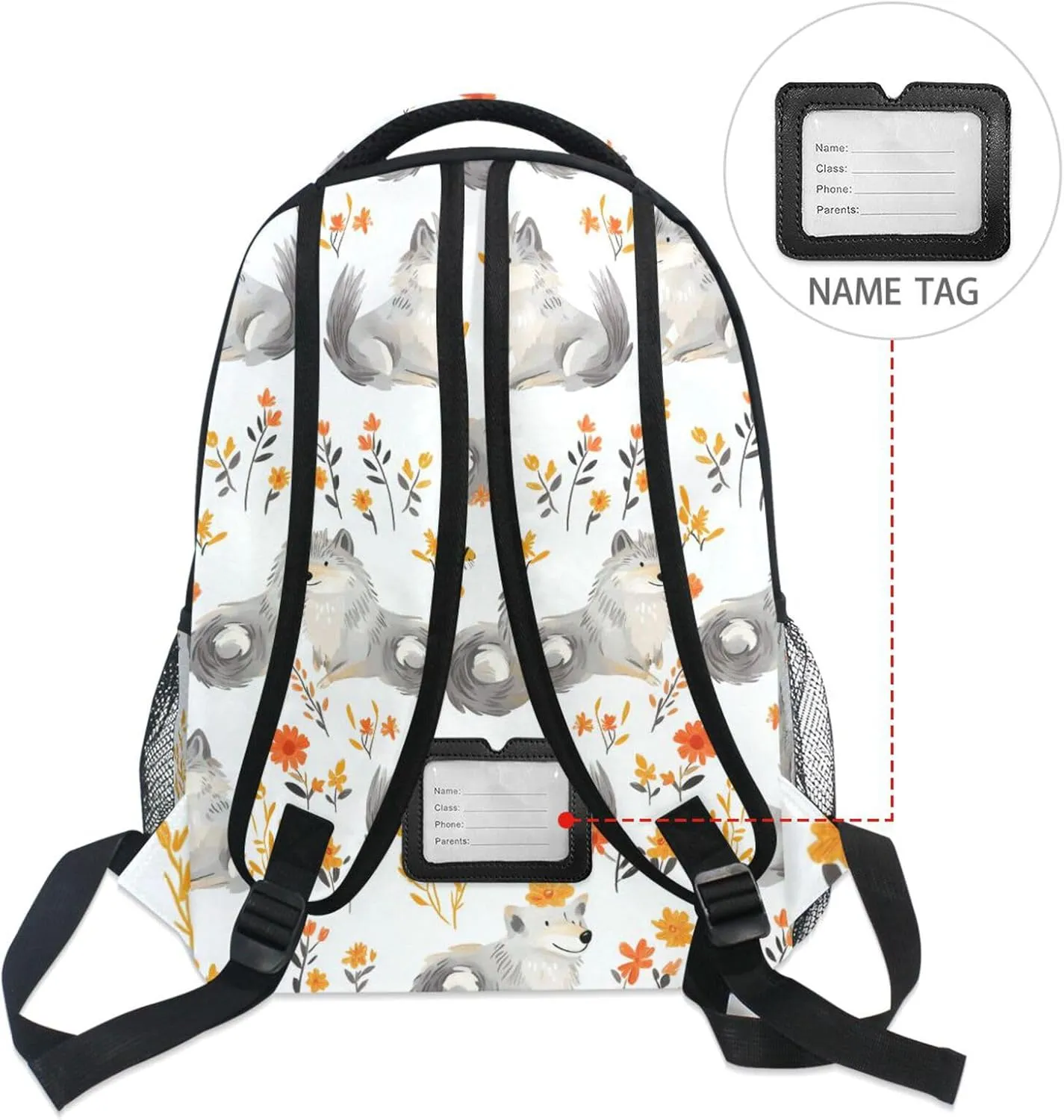 Day Backpack for Teacher Nurse Fashion Backpack with Chest Strap Gift Men & Women Cartoon Sweet Wolf White