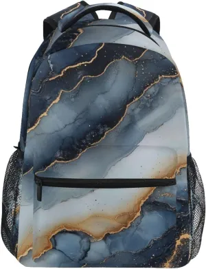 Day Backpack for Teacher Nurse Fashion Laptop Bookbag with Chest Strap for College Work Marble Navy Blue Beige