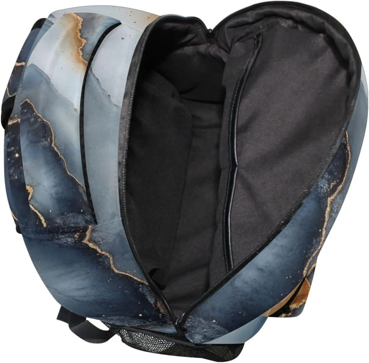 Day Backpack for Teacher Nurse Fashion Laptop Bookbag with Chest Strap for College Work Marble Navy Blue Beige
