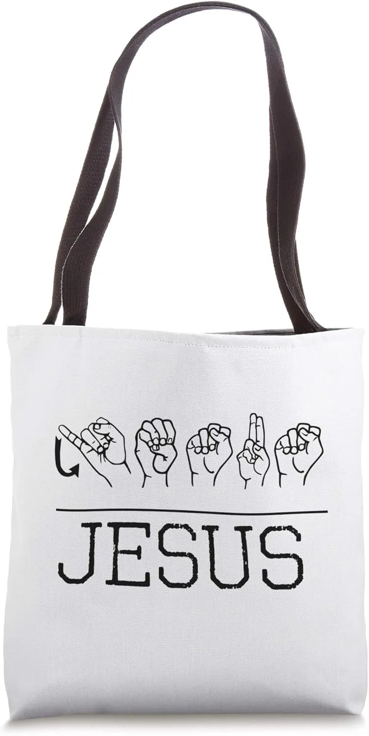 Deaf Christian Faith Name of Jesus ASL Sign Language Shirt Tote Bag