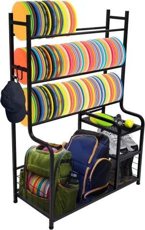 Disc Golf Storage Rack, Disc Station Organizer, Disc Golf Shelf, Disc Sport Equipment Accessories Storage, Frisbee Disc Golf Bag Basket Organizers for Home Garage Basement, Metal Stand Shelves, Black