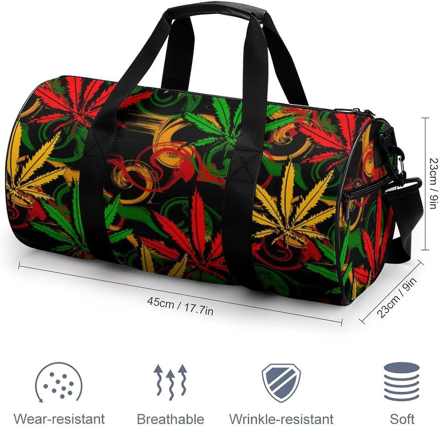 Distinct Tropical Weed Leaves Duffelbag Zipper Tote Bag Lightweight Duffelbag Picnic Bags Gym Satchel Travel Handbag Sports Duffel Bags 17.7in/9in/9in