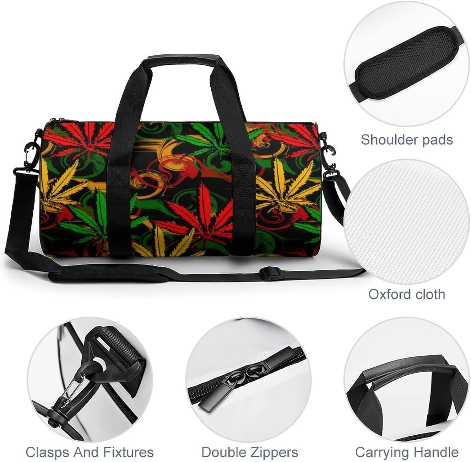 Distinct Tropical Weed Leaves Duffelbag Zipper Tote Bag Lightweight Duffelbag Picnic Bags Gym Satchel Travel Handbag Sports Duffel Bags 17.7in/9in/9in