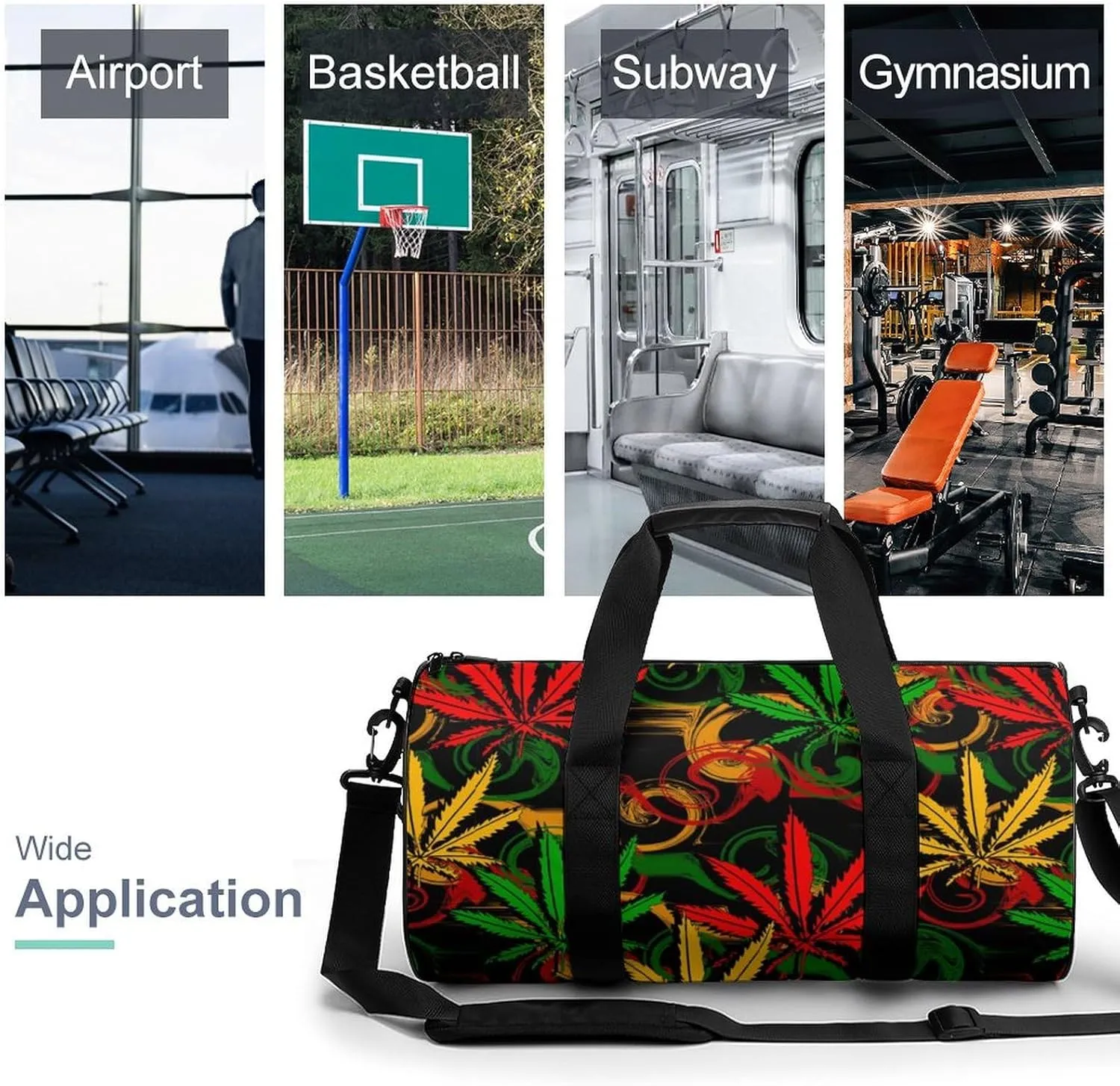 Distinct Tropical Weed Leaves Duffelbag Zipper Tote Bag Lightweight Duffelbag Picnic Bags Gym Satchel Travel Handbag Sports Duffel Bags 17.7in/9in/9in
