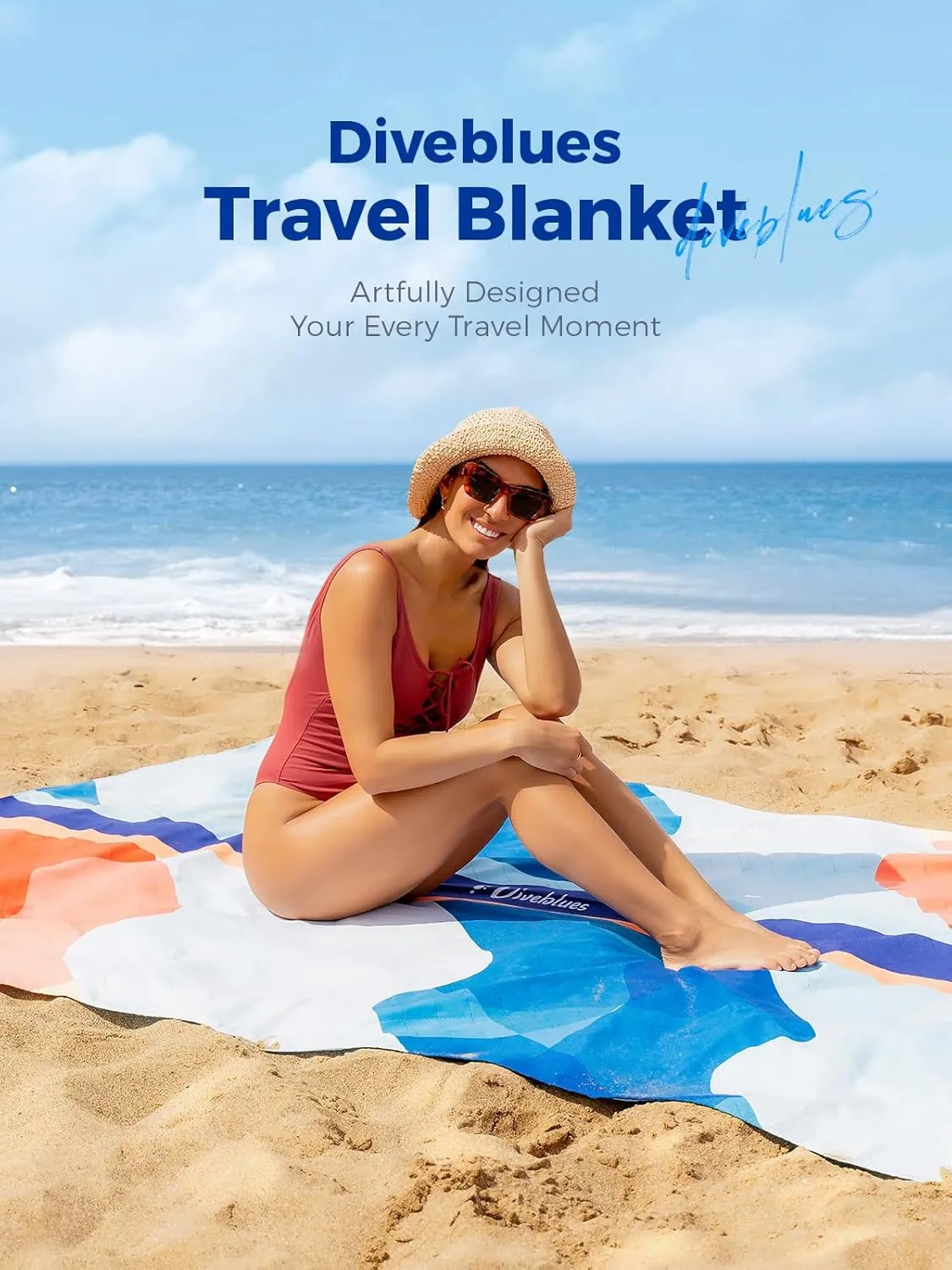 Diveblues Beach Picnic Blanket, Dual Layer, Sandproof Water Resistant Beach Blanket, Packable, Washable, Great for Camping, Outdoors, Festivals, 71"x95" Large Size for Family Trip
