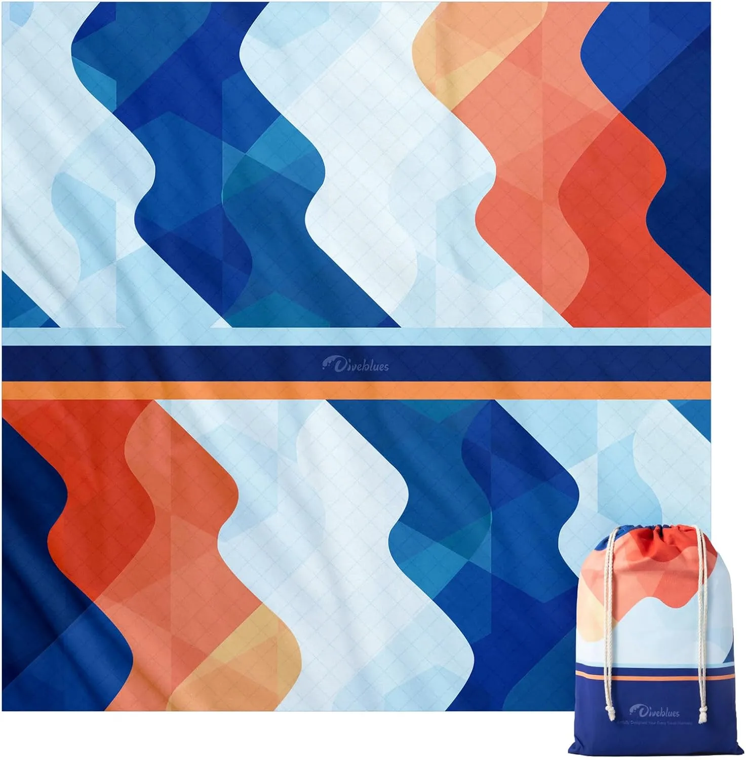 Diveblues Beach Picnic Blanket, Dual Layer, Sandproof Water Resistant Beach Blanket, Packable, Washable, Great for Camping, Outdoors, Festivals, 71"x95" Large Size for Family Trip