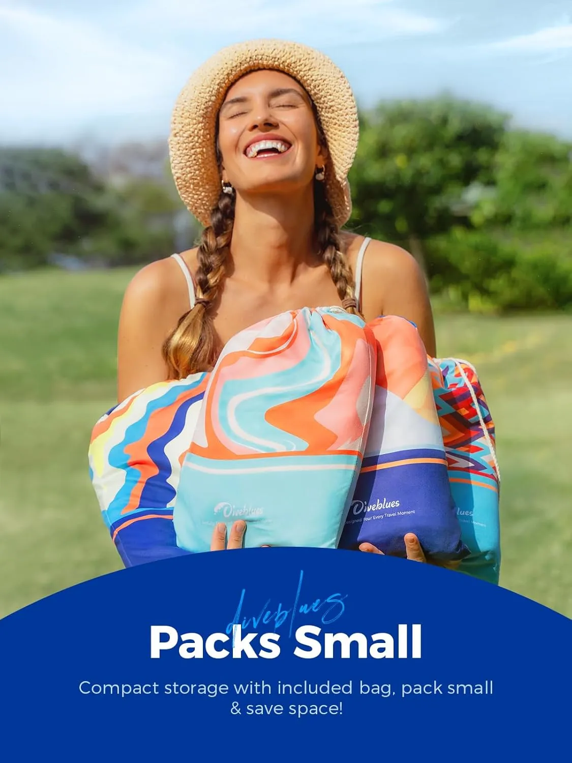 Diveblues Beach Picnic Blanket, Dual Layer, Sandproof Water Resistant Beach Blanket, Packable, Washable, Great for Camping, Outdoors, Festivals, 71"x95" Large Size for Family Trip