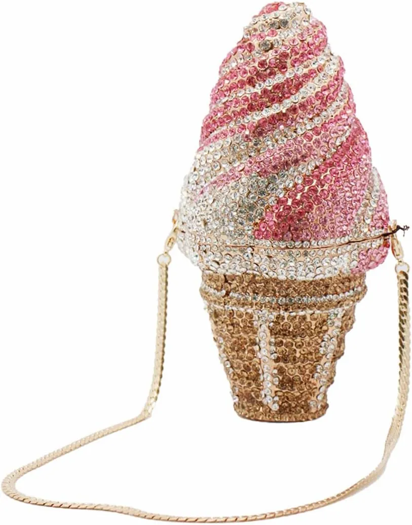 DJBM Cute Cupcake Rhinestone Clutch Diamond Crystal Purse Evening Bags for Women Party Wedding Cocktail Prom