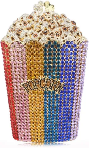 DJBM Luxury Women Rhinestone Clutch - Popcorn Evening Bag with Crystal Rhinestones for Women - Perfect for Party Nights