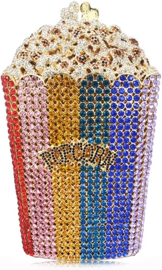 DJBM Luxury Women Rhinestone Clutch - Popcorn Evening Bag with Crystal Rhinestones for Women - Perfect for Party Nights