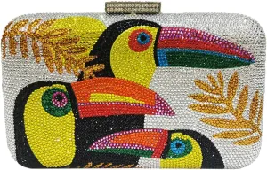 DJBM Women's Colorful Bird Crystal Bag Shiny Luxury Diamond Chain Purse for Night Dates Party