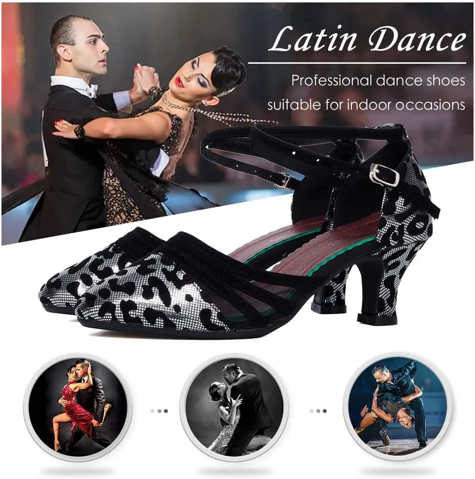 DKZSYIM Glitter Women Latin Dance Shoes Closed Toe Ballroom Salsa Tango Practice Performence Party Dancing Shoes,Model CMJ-512