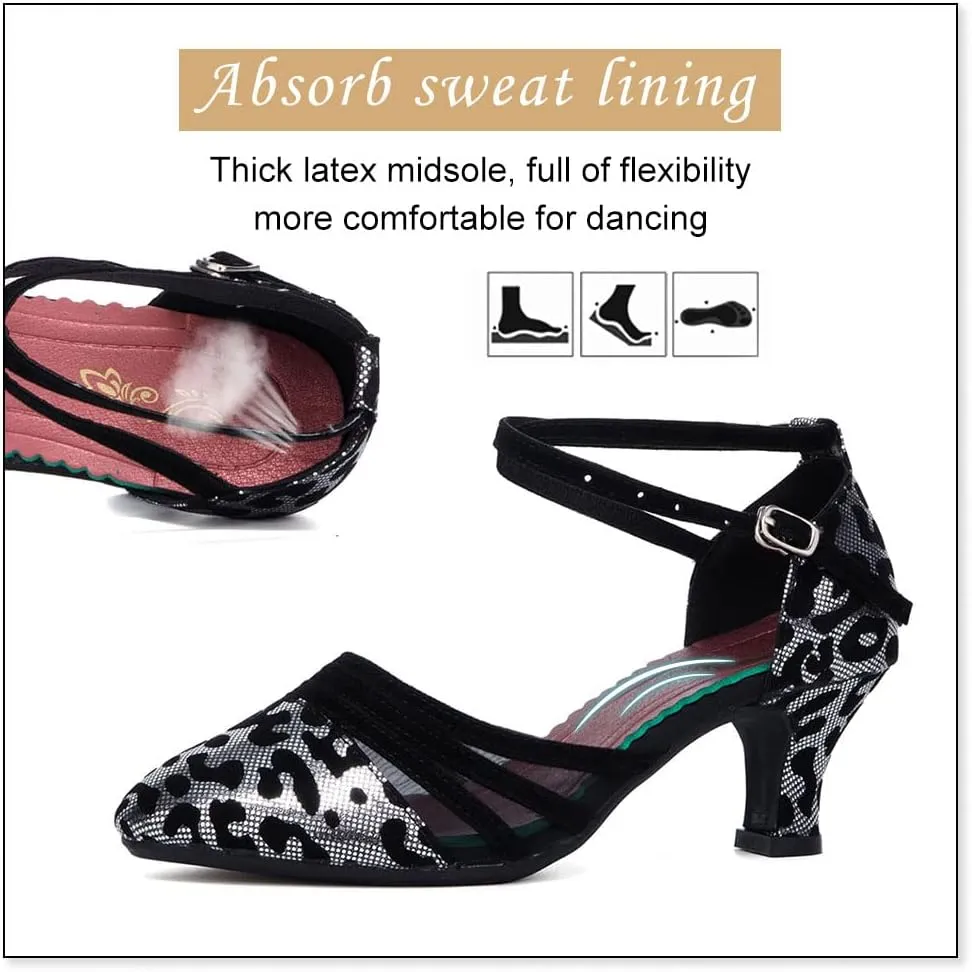 DKZSYIM Glitter Women Latin Dance Shoes Closed Toe Ballroom Salsa Tango Practice Performence Party Dancing Shoes,Model CMJ-512