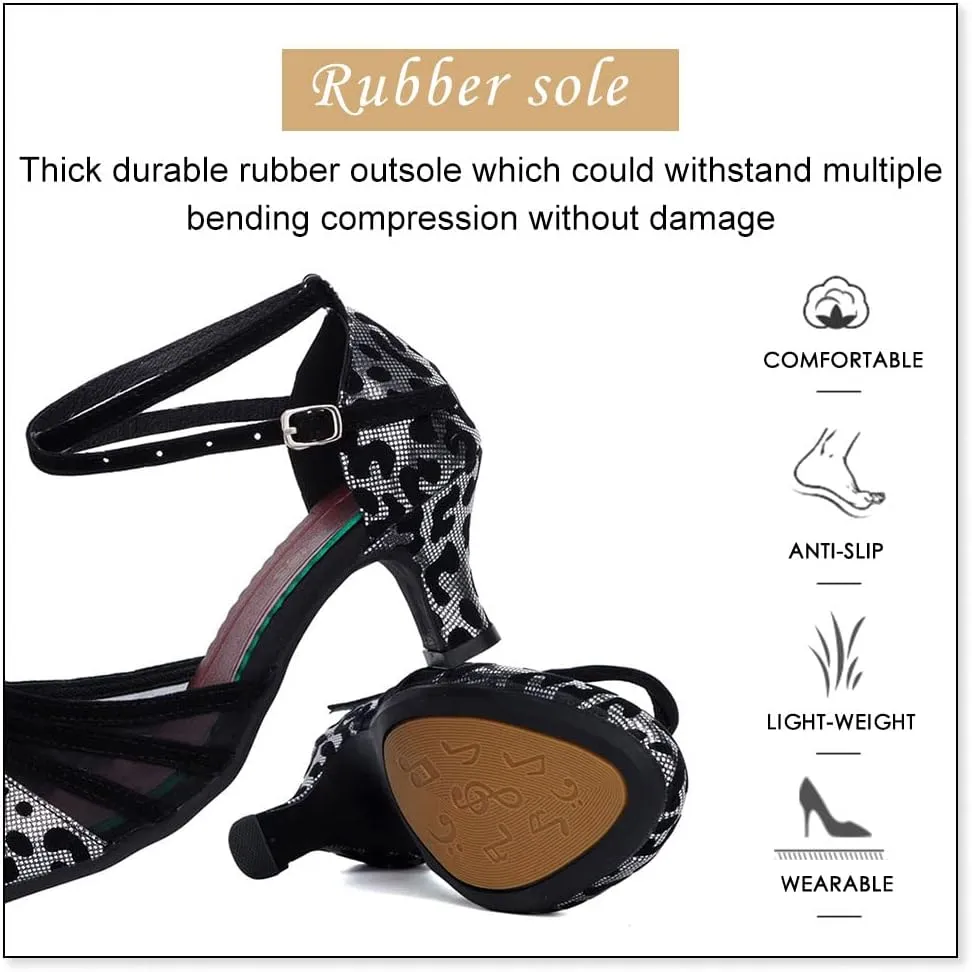 DKZSYIM Glitter Women Latin Dance Shoes Closed Toe Ballroom Salsa Tango Practice Performence Party Dancing Shoes,Model CMJ-512