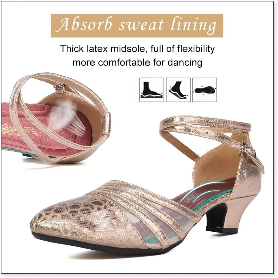 DKZSYIM Glitter Women Latin Dance Shoes Closed Toe Ballroom Salsa Tango Practice Performence Party Dancing Shoes,Model CMJ-512