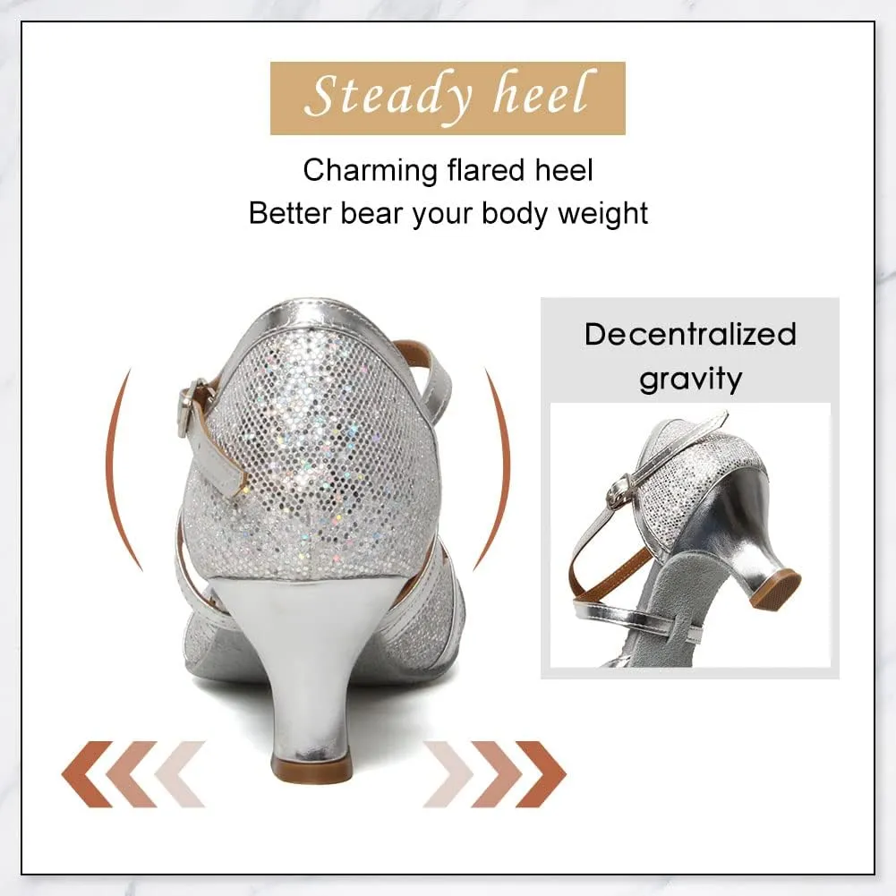 DKZSYIM Glitter Women Latin Dance Shoes Closed Toe Ballroom Salsa Tango Practice Performence Party Dancing Shoes,Model CMJ-512