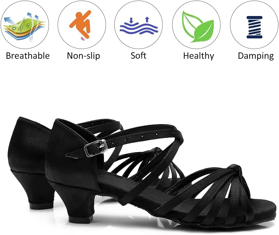 DKZSYIM Women's Satin Latin Dance Shoes Ballroom Salsa Performance Practice Dancing Shoes,Model LP-1217ZS