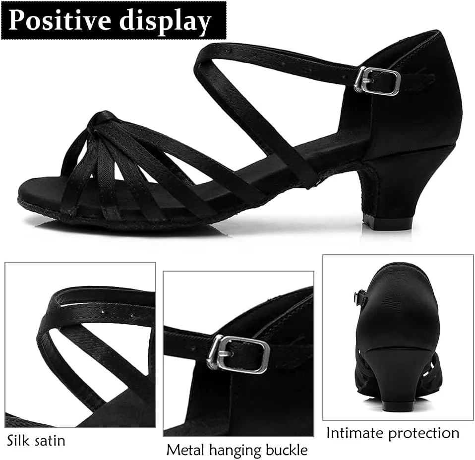 DKZSYIM Women's Satin Latin Dance Shoes Ballroom Salsa Performance Practice Dancing Shoes,Model LP-1217ZS