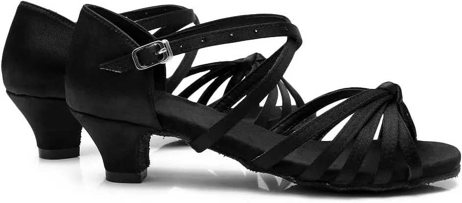 DKZSYIM Women's Satin Latin Dance Shoes Ballroom Salsa Performance Practice Dancing Shoes,Model LP-1217ZS