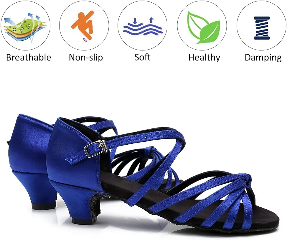 DKZSYIM Women's Satin Latin Dance Shoes Ballroom Salsa Performance Practice Dancing Shoes,Model LP-1217ZS