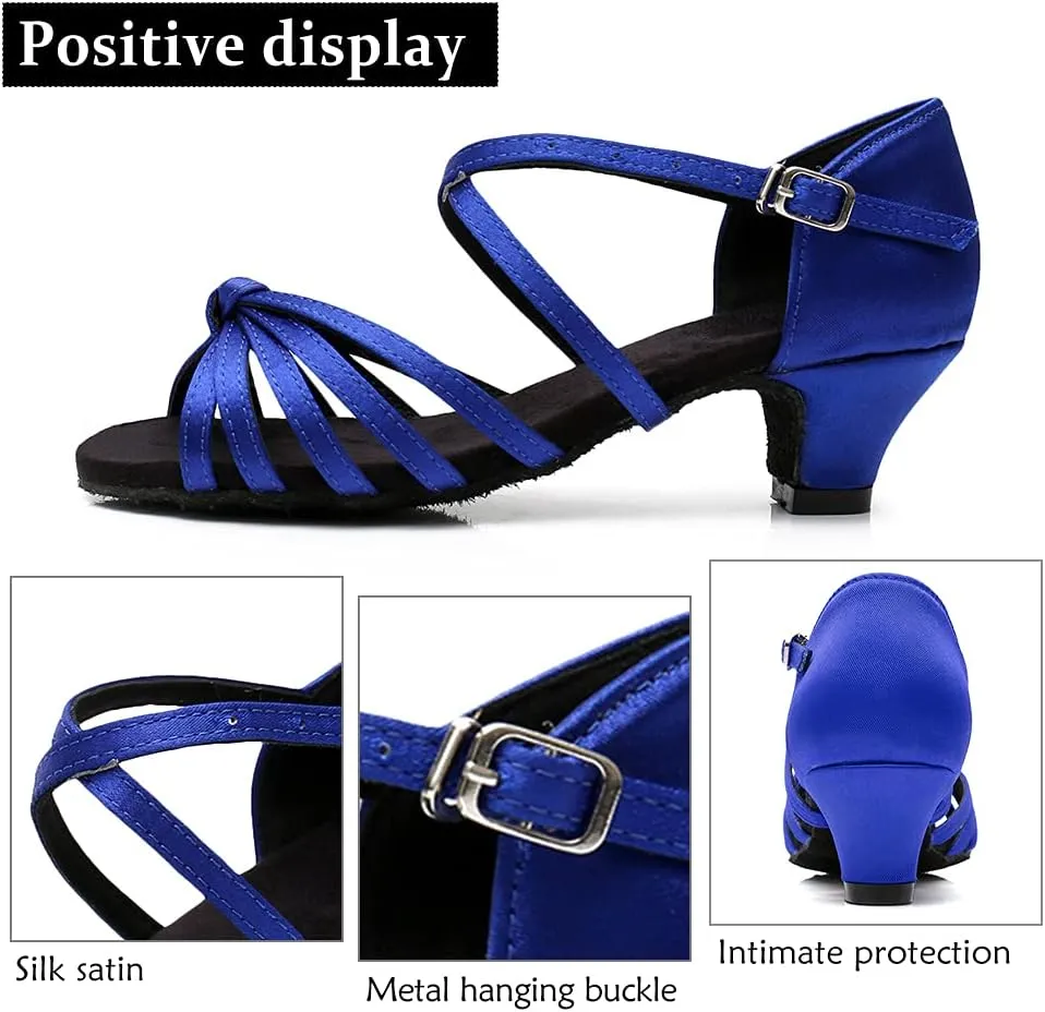 DKZSYIM Women's Satin Latin Dance Shoes Ballroom Salsa Performance Practice Dancing Shoes,Model LP-1217ZS