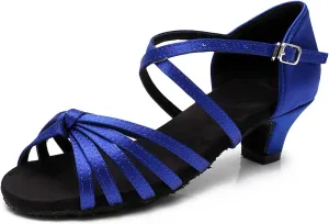 DKZSYIM Women's Satin Latin Dance Shoes Ballroom Salsa Performance Practice Dancing Shoes,Model LP-1217ZS