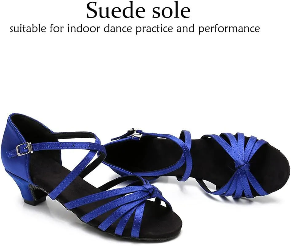 DKZSYIM Women's Satin Latin Dance Shoes Ballroom Salsa Performance Practice Dancing Shoes,Model LP-1217ZS