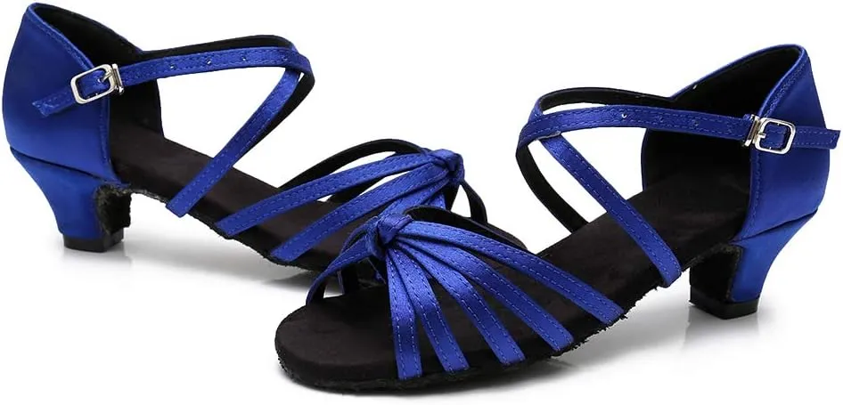 DKZSYIM Women's Satin Latin Dance Shoes Ballroom Salsa Performance Practice Dancing Shoes,Model LP-1217ZS