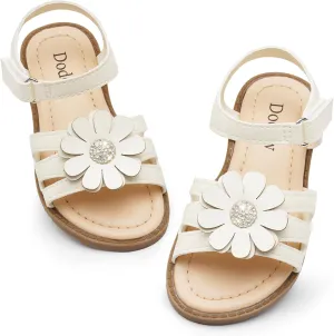 Dodow Girls Sandals Open Toe Hook and Loop Flat Dress Sandals Summer Shoes for Toddler Little Kid