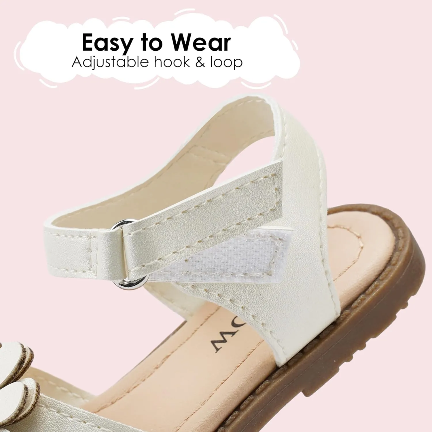 Dodow Girls Sandals Open Toe Hook and Loop Flat Dress Sandals Summer Shoes for Toddler Little Kid