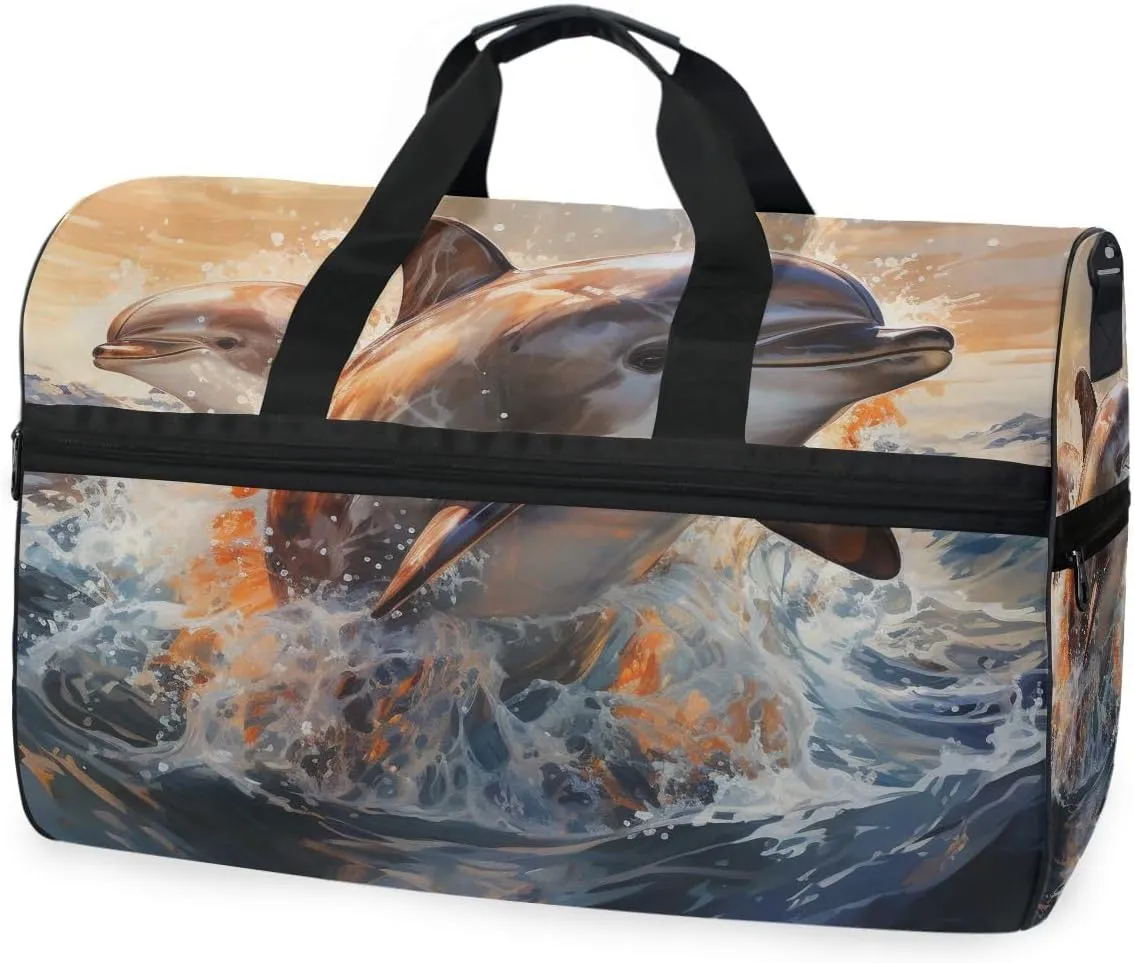 Dolphin Travel Duffel Bag Luggage Sports Gym Bags With Shoes Compartment Large Capacity Lightweight Duffle Bag For Men Women