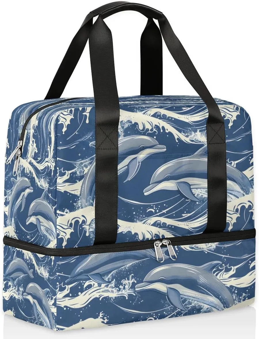 Dolphins Theme Travel Duffel Bag Dry Wet Separated Sports Tote Travel Duffle Bag Gym Workout Bag Women Travel Duffel Bag for Women, Travel, Gym, Work