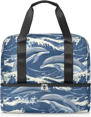 Dolphins Theme Travel Duffel Bag Dry Wet Separated Sports Tote Travel Duffle Bag Gym Workout Bag Women Travel Duffel Bag for Women, Travel, Gym, Work