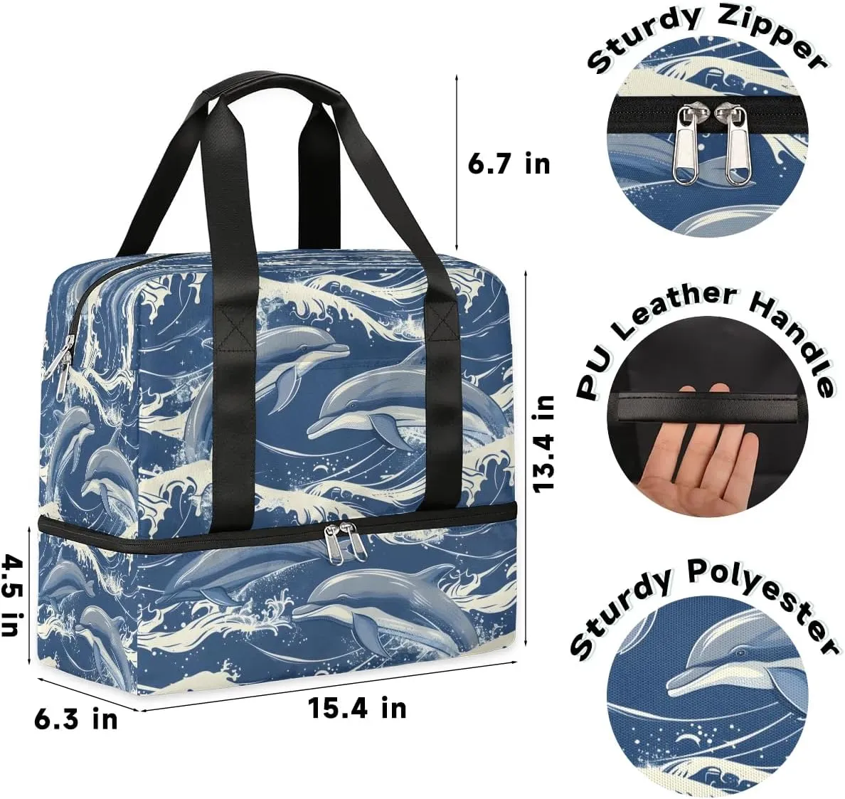 Dolphins Theme Travel Duffel Bag Dry Wet Separated Sports Tote Travel Duffle Bag Gym Workout Bag Women Travel Duffel Bag for Women, Travel, Gym, Work