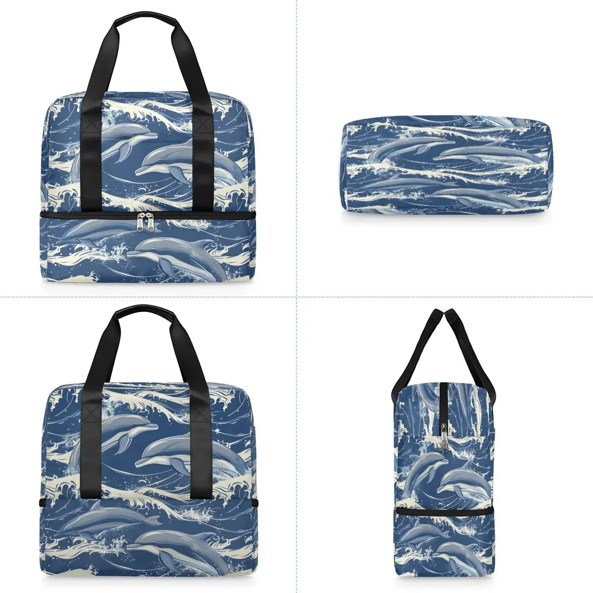 Dolphins Theme Travel Duffel Bag Dry Wet Separated Sports Tote Travel Duffle Bag Gym Workout Bag Women Travel Duffel Bag for Women, Travel, Gym, Work
