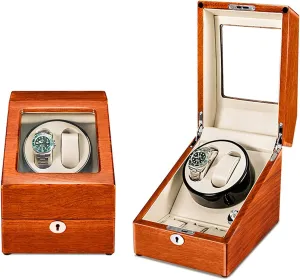 Double Watch Winder for Automatic Watches and 3 Watch Storage Space with Flexible Watch Pillows Wooden Shell Powered by Motor fit Man Women Automatic Watch