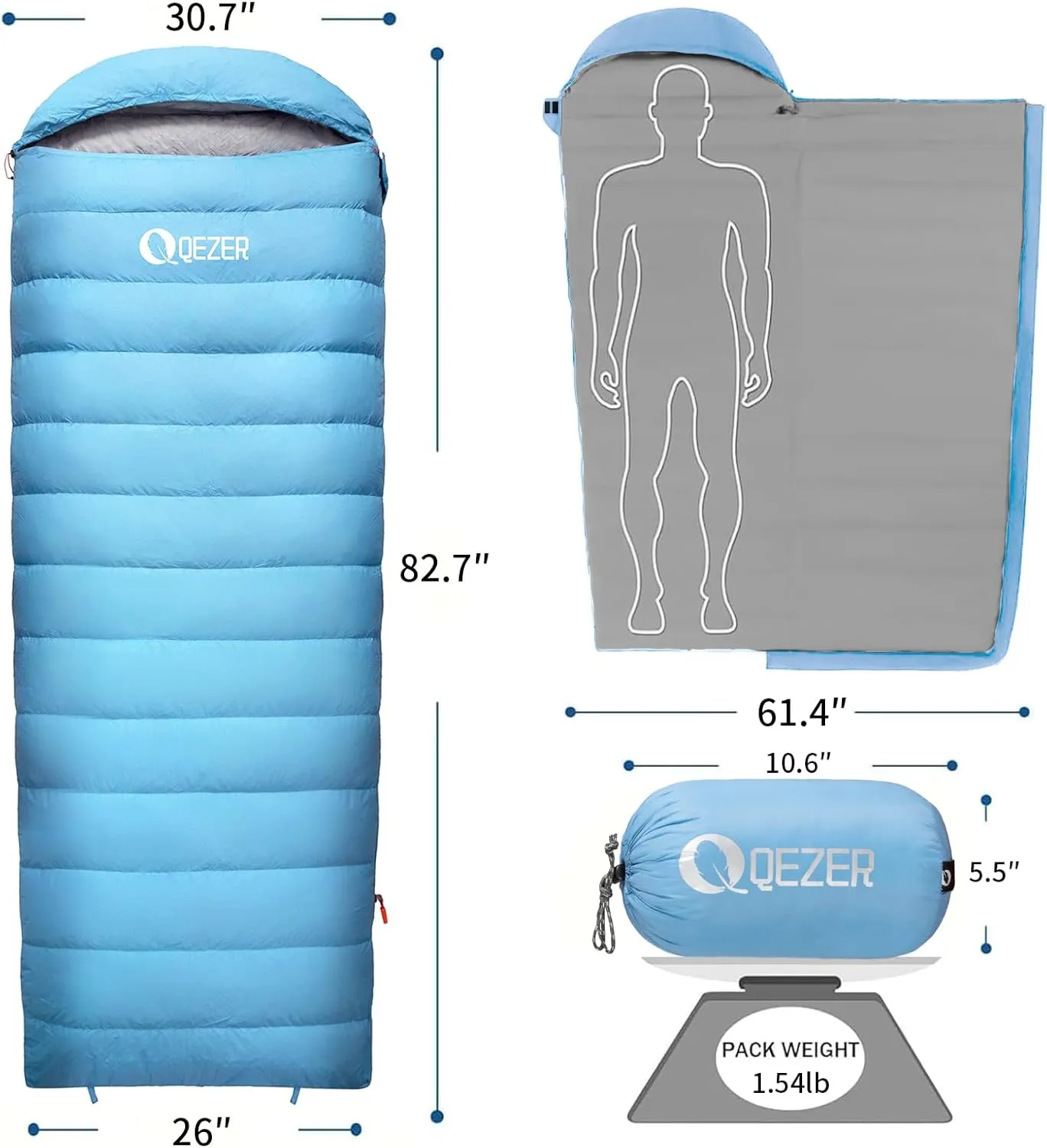 Down Sleeping Bag for Adults, 600 Fill Power, Ultralight & Compact with Compression Sack for Backpacking, Camping, Hiking