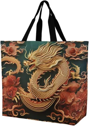Dragon Chinese Background Handbags Lightweight Travel Shoulder Bag Portable Cute Shopping Beach Market Bag for Men Women Hiking Yoga Gym Swimming Travel Holiday Gift