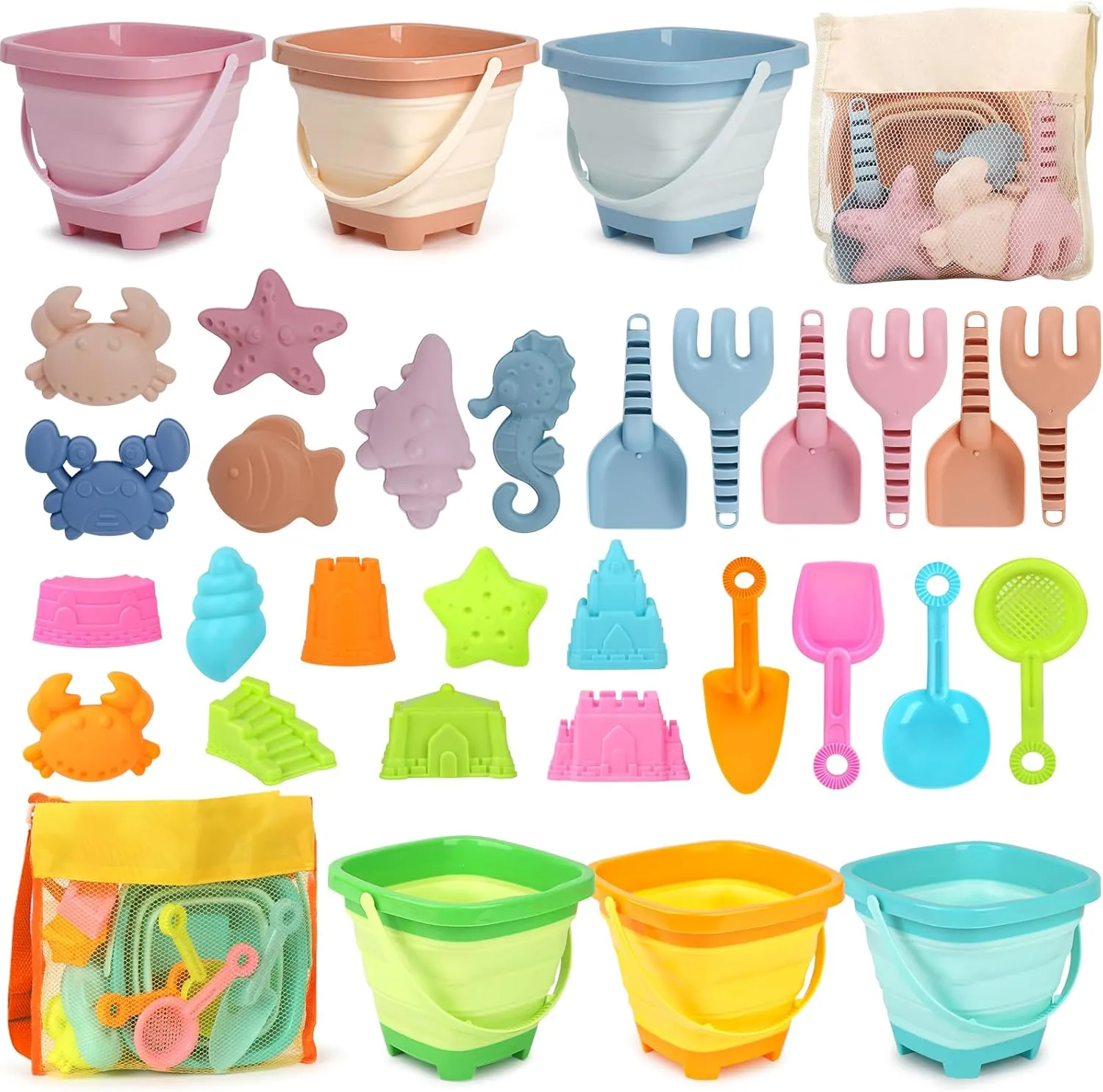 Dreamon Beach Toys for Kids 3-10, Collapsible Sand Toys with Mesh Bag