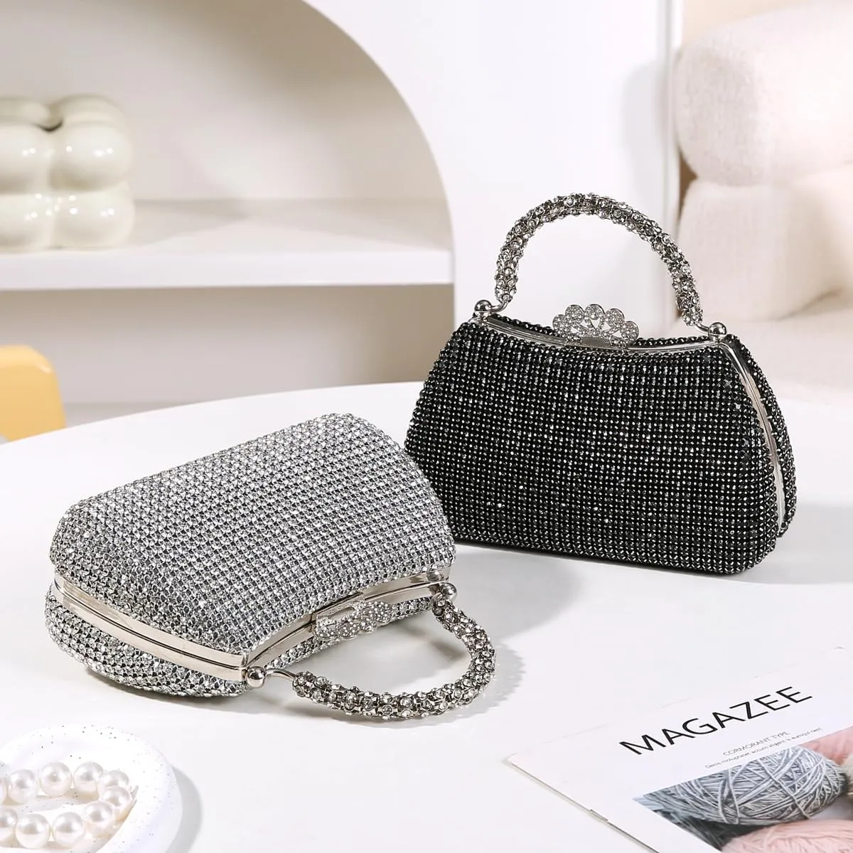 Dreubea Women's Beautiful Tote Evening Bag Fashion Shiny Rhinestone Clutch Handbag