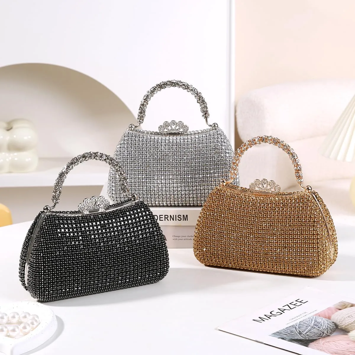 Dreubea Women's Beautiful Tote Evening Bag Fashion Shiny Rhinestone Clutch Handbag