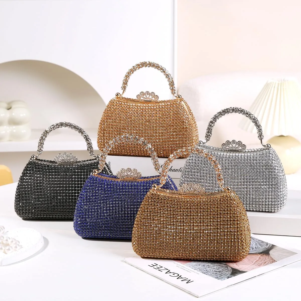 Dreubea Women's Beautiful Tote Evening Bag Fashion Shiny Rhinestone Clutch Handbag