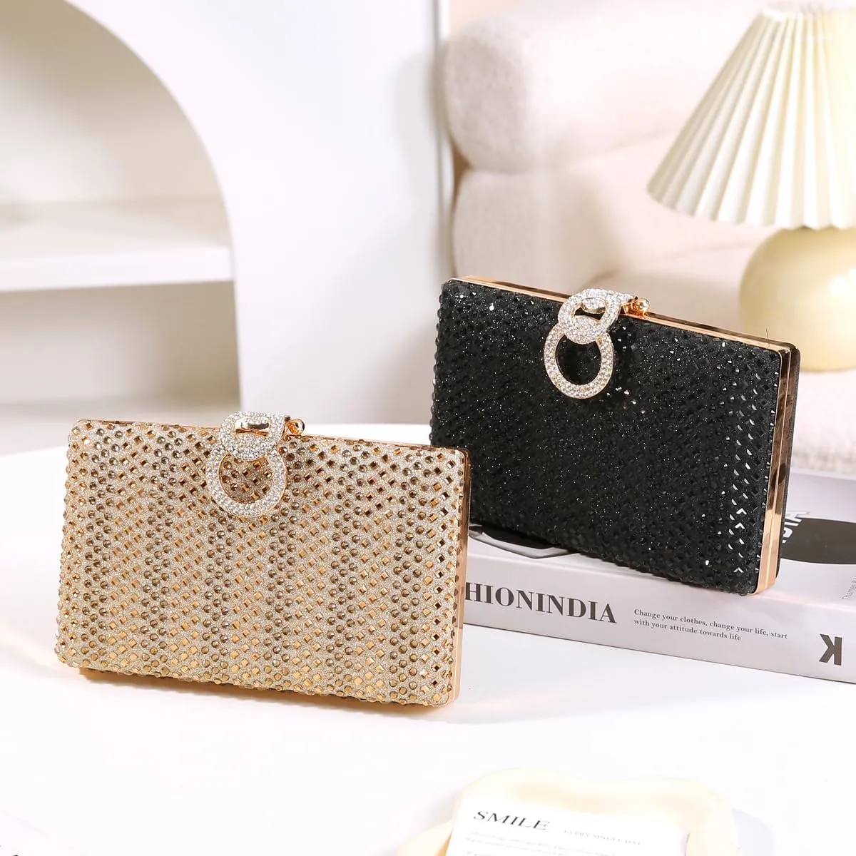 Dreubea Women's Fashion Rhinestone Evening Handbag Shiny Clutch Bag