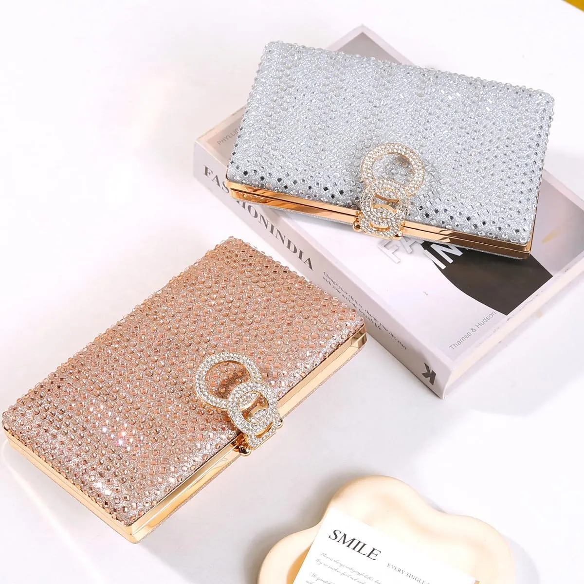 Dreubea Women's Fashion Rhinestone Evening Handbag Shiny Clutch Bag