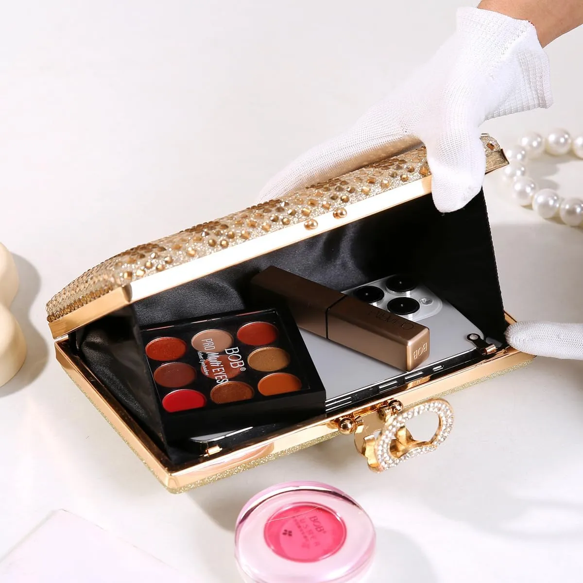 Dreubea Women's Fashion Rhinestone Evening Handbag Shiny Clutch Bag