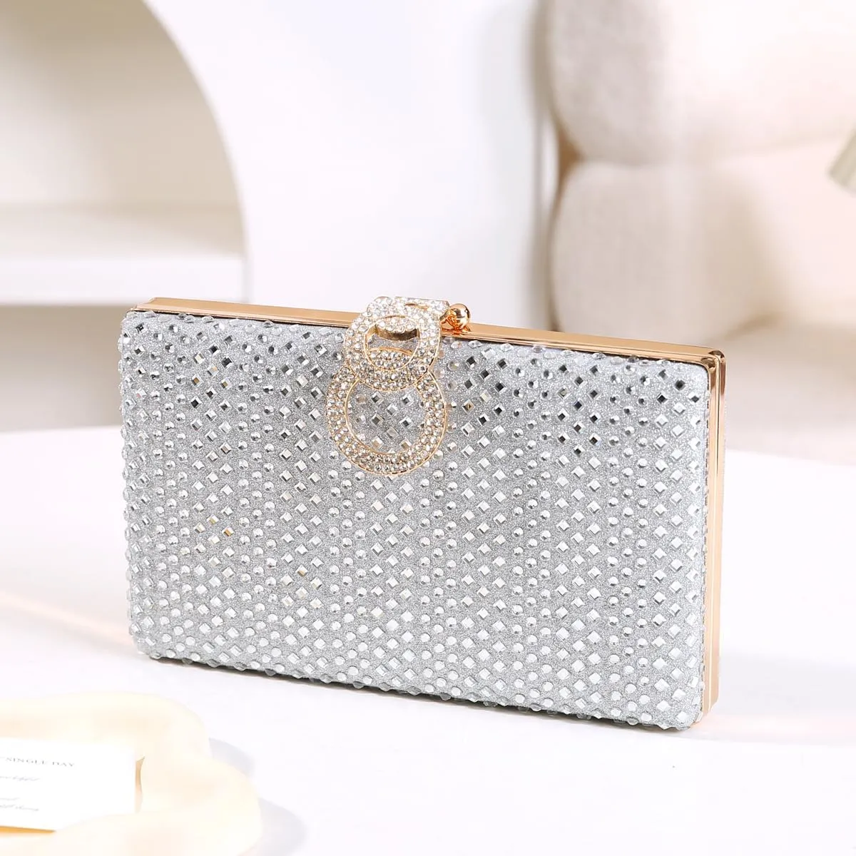 Dreubea Women's Fashion Rhinestone Evening Handbag Shiny Clutch Bag