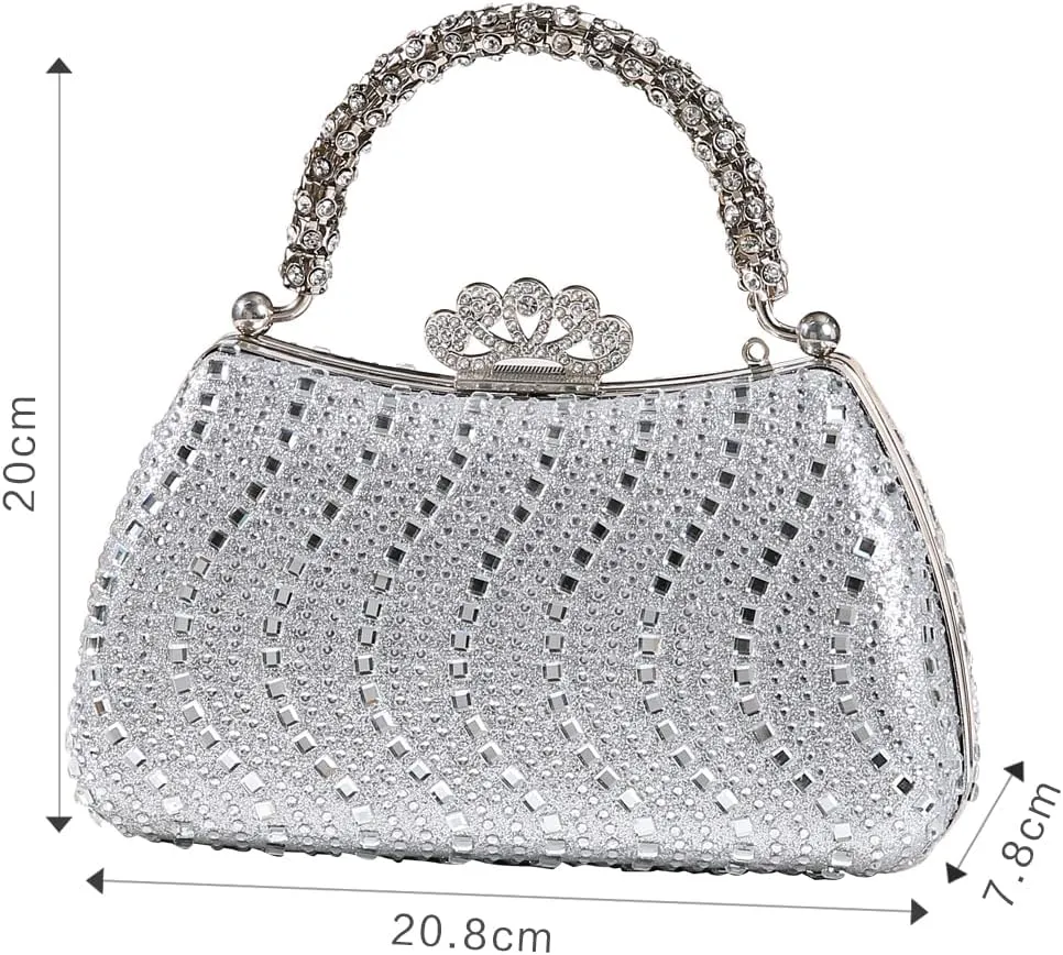 Dreubea Womens Shiny Tote Evening Bag Fashion Rhinestone Decrated Handbag