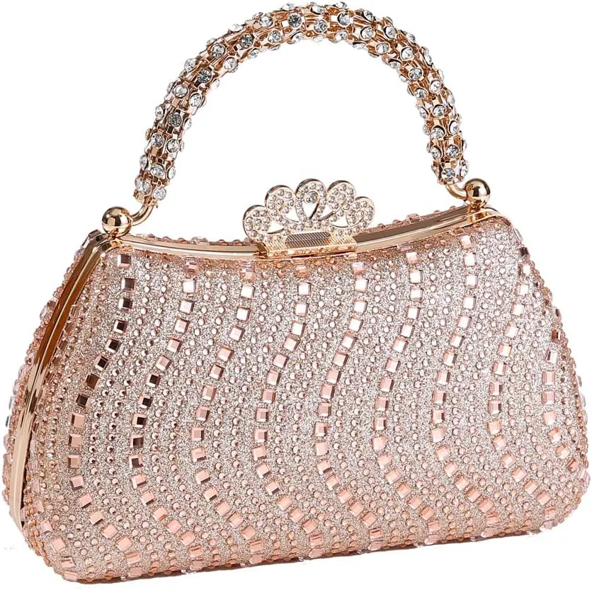 Dreubea Womens Shiny Tote Evening Bag Fashion Rhinestone Decrated Handbag